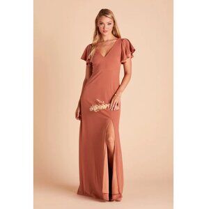 Birdy Grey Hannah Empire Dress Crepe Terra Cotta Sz Medium Womens Short Sleeve V